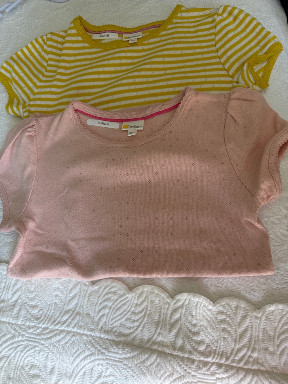 Mini Boden Blush Pink & Yellow Striped Girls Tops Size 9-10